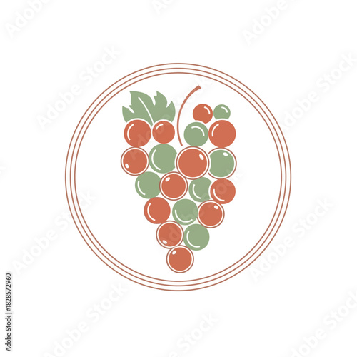 Illustration of a bunch of grapes inside a double circle.