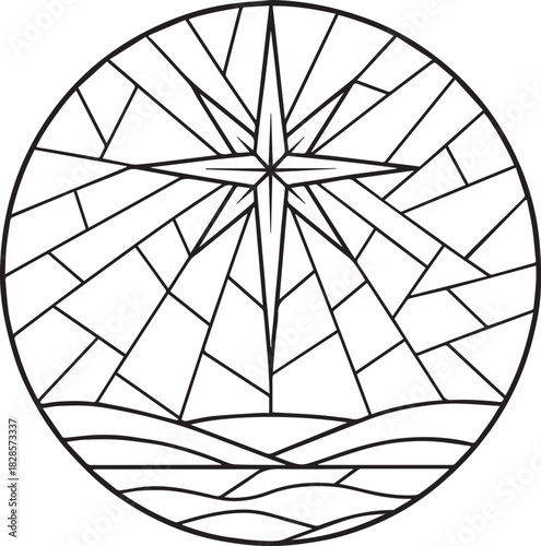 Bethlehem Star Mosaic Art, Christian Mosaic Clipart, Faith Mosaic Tile illustration, Religious Round mosaic pattern, Mosaic Stained Glass Line Art