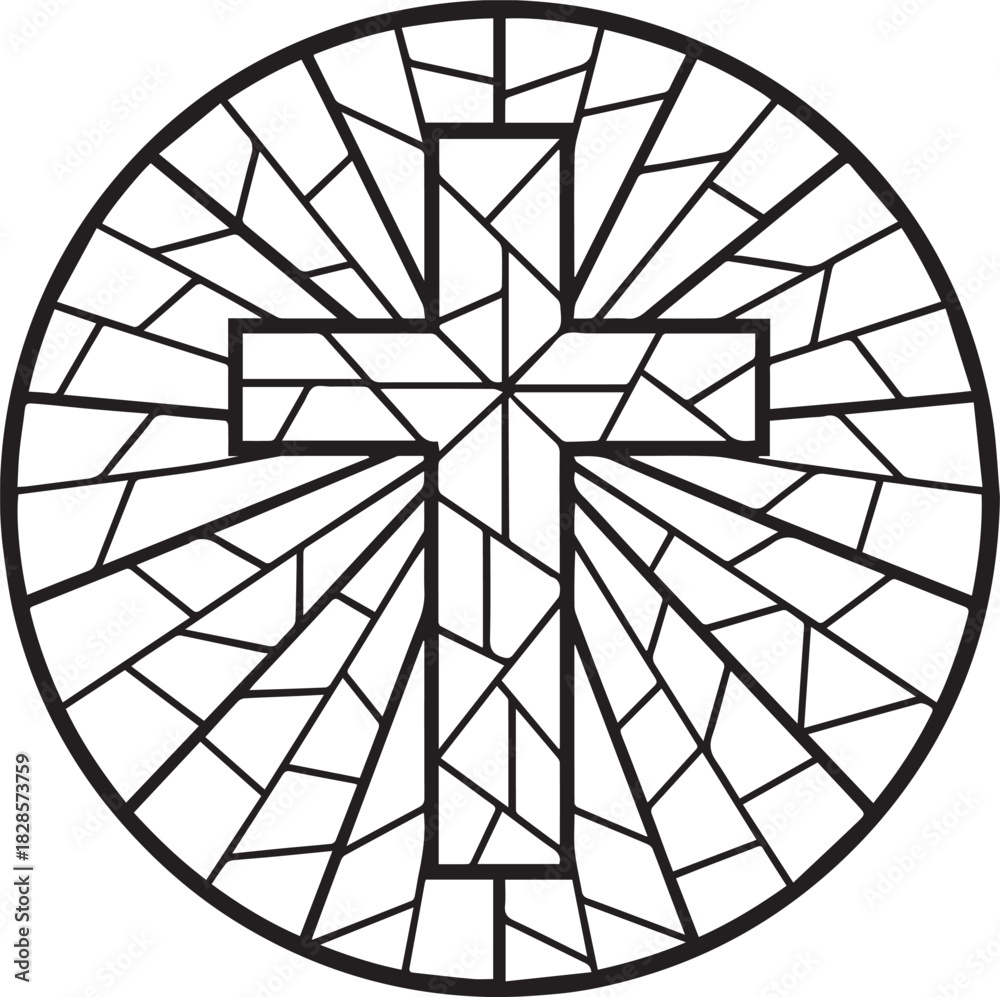 Fototapeta premium Sunburst Cross Mosaic Art, Christian Mosaic Clipart, Faith Mosaic Tile illustration, Religious Round mosaic pattern 