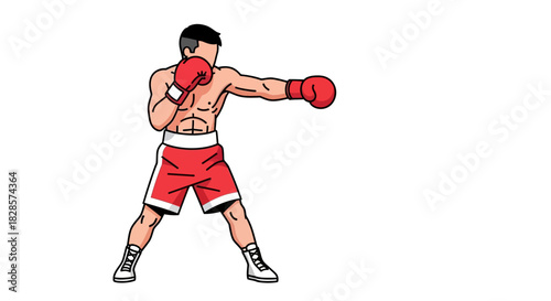 Boxer throwing a punch wearing red gloves and shorts in a fighting stance
