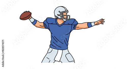 Cartoon athlete in uniform wearing a helmet and throwing a football