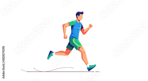 Cartoon runner in motion with blue top and green shorts