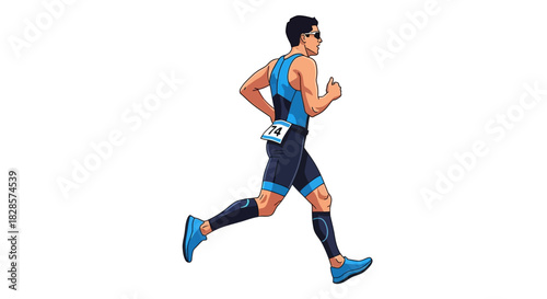 Man in running gear wearing number 74 gives a thumbsup while running