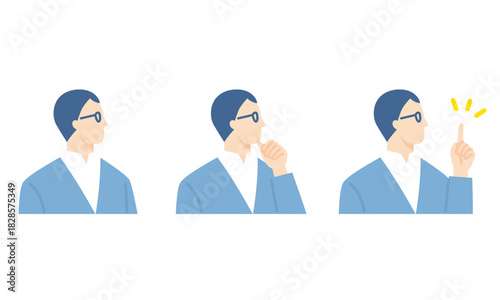 メガネをかけた男性、ビジネスパーソンの表情アイコン