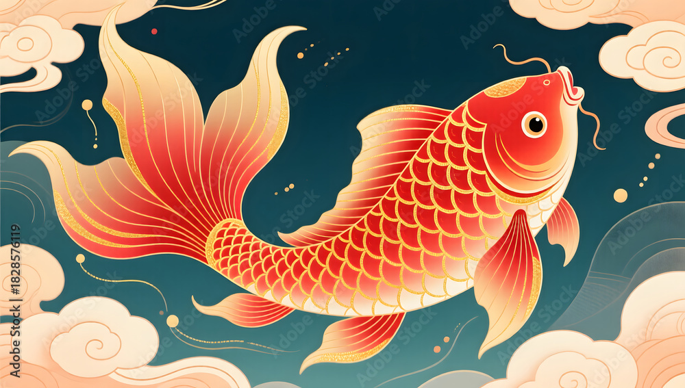 Fototapeta premium Dreamy oriental koi bringing auspicious vibes
