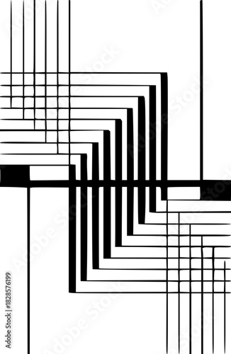 Dynamic black and white geometric design with sharp lines and bold shapes, perfect for modern backgrounds and abstract art projects, originally a scalable vector graphic