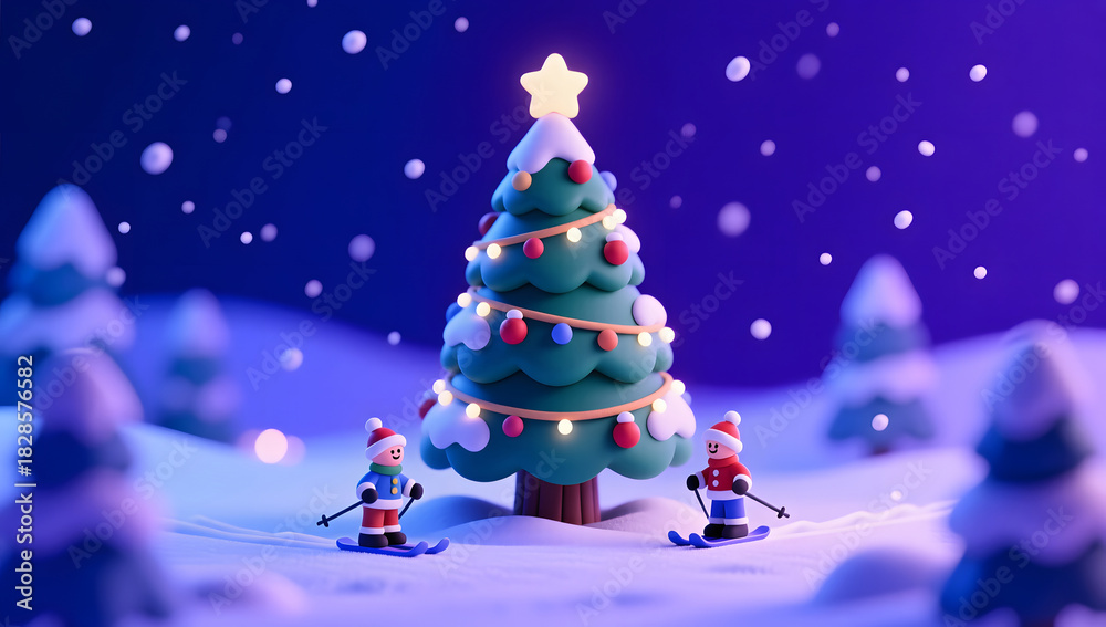 Obraz premium Dreamy blue-purple Christmas miniature landscape
