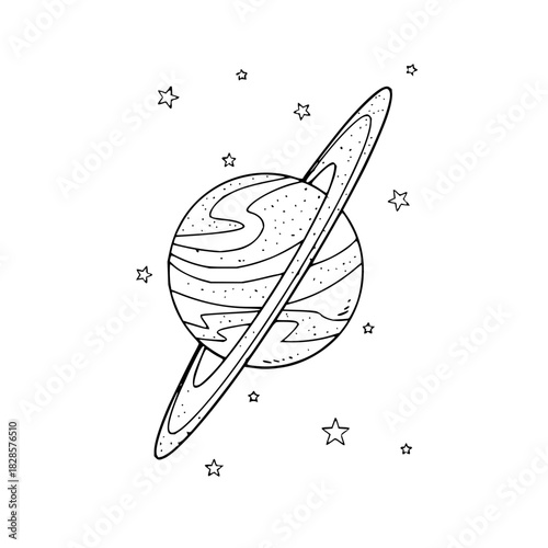 Enchanting Saturn illustration with a whimsical ring and sparkling stars, perfect for children's books, educational materials, and creative projects