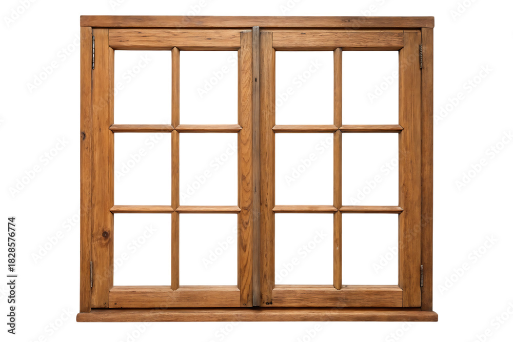 Obraz premium Wooden window frame with six panes isolated on white background