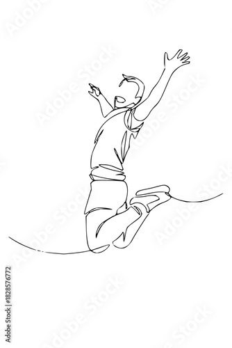Dynamic line art showing a person leaping with joy, celebrating success and positive energy, perfect for motivational concepts and youthful spirit, originally a vector