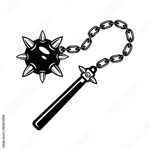 Powerful spiked flail weapon, a medieval symbol of strength and defense, originally created as a scalable vector graphic, perfect for historical designs