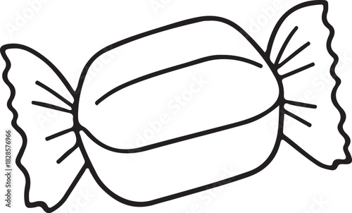 Bonbon Candy Hand-drawn Sketch Drawing Vector Illustration, Line Linear Symbol Engraving Coloring Book, Black and White Isolated