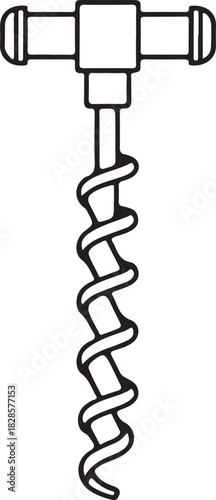 Corkscrew for Wine Hand-drawn Sketch Drawing Vector Illustration, Line Linear Symbol Engraving Coloring Book, Black and White Isolated