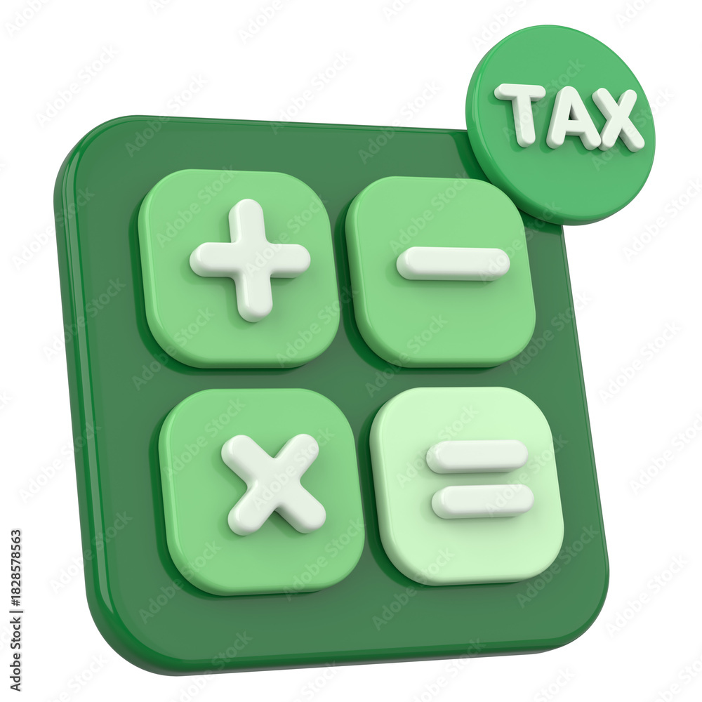 Fototapeta premium 3D Tax Icon Illustration with Calculator and Finance Elements.