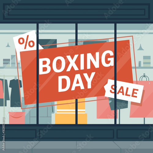 Boutique window with sale text – Suitable for commerce articles or ads.