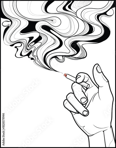 Hand Holding Cigarette with Abstract Smoke Flow
