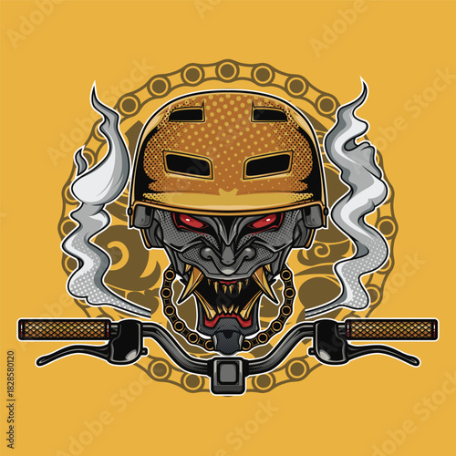 Oni Demon Helmet with Motorbike Handlebar