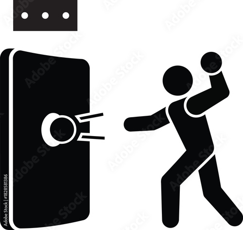 Futuristic Dodgeball Training Icon – Player Throwing Ball Through Energy Shield Vector