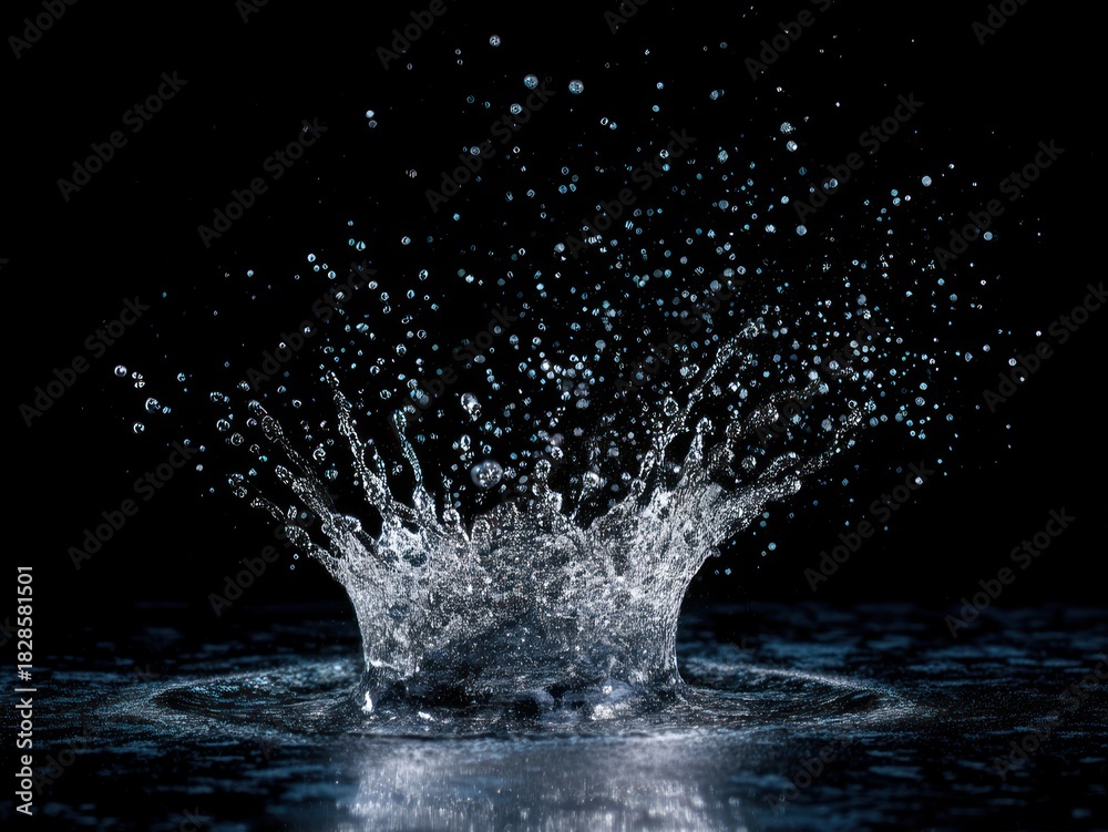 Fototapeta premium Water splash macro photography on black background