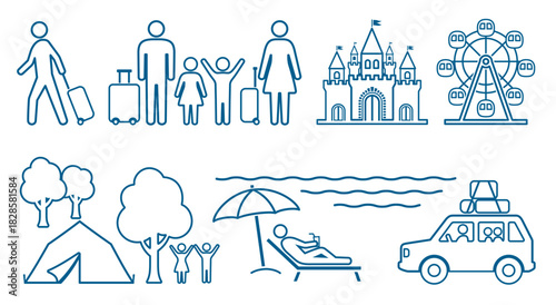 人　家族　旅行　ピクトグラム　線画アイコンセット