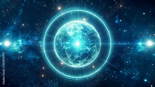 Witness the amazing glowing sphere radiating energy in the dark depths of space, a futuristic and awe inspiring concept for science, technology, and the universe