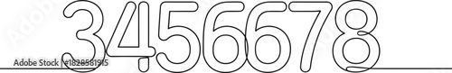 Continuous One-Line Drawing of Numbers Sequence 3456678, Abstract Minimalist Concept for Mathematics, Counting, Data, and Seamless Line Art Vector