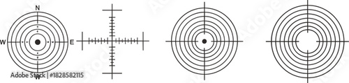 Crosshair Reticle and Target Scope Vector Set, Different Aiming Calibration Designs for Precision, Accuracy, Location, and Navigation Graphics