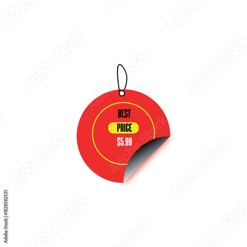Red circular price tag sticker with best price and value