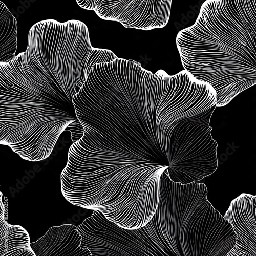 Black and White Floral Line Art Pattern - Seamless Flower Background