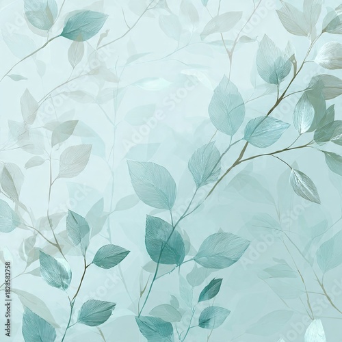 Elegant Teal and Beige Botanical Pattern Background with Delicate Leaf Illustrations