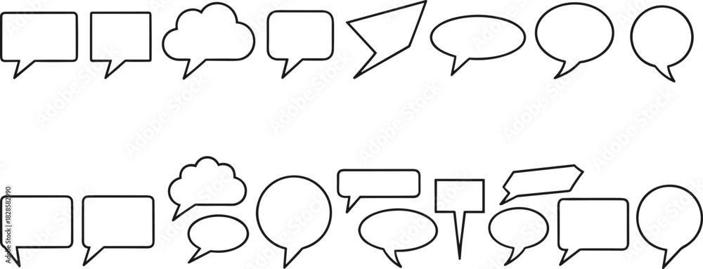 Fototapeta premium Speech bubbles outline icon set, chat dialogue message communication vector, comic callout collection