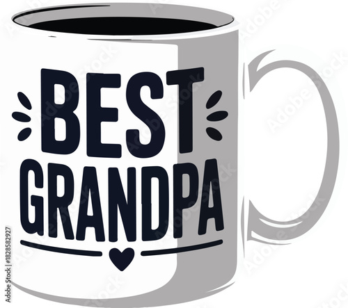 White coffee mug vector with Best Grandpa text and heart icon, an ideal gift for Fathers Day or grandfathers birthday