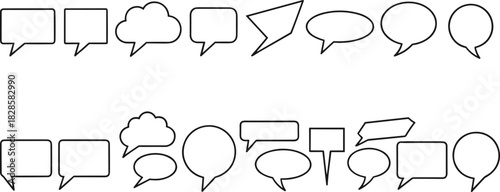 Speech bubbles outline icon set, chat dialogue message communication vector, comic callout collection