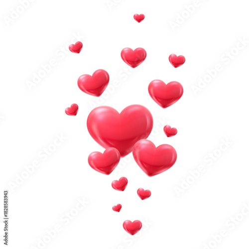 3D flying floating red hearts