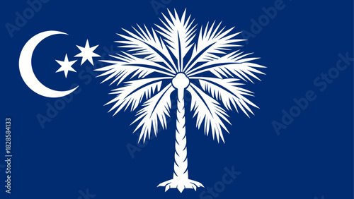 Very beautiful vector illustration of the official flag of South Carolina, featuring a crisp, clean design with the iconic white palmetto tree and crescent on a solid indigo background, isolated on 