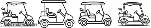 Set of Golf Cart Line Art Illustration, Coloring Book Page Line Art Drawing
