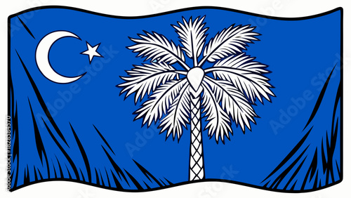 Very beautiful vector illustration of the official flag of South Carolina, featuring a crisp, clean design with the iconic white palmetto tree and crescent on a solid indigo background, isolated on a 