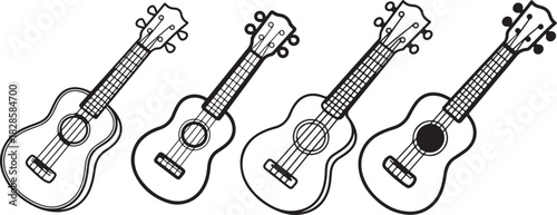 Set of Guitar Line Art Illustration, Coloring Book Page Line Art Drawing