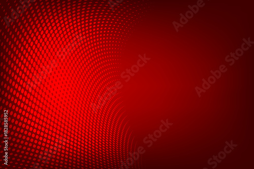 Vibrant abstract red background with dynamic halftone dot pattern on the left side, modern, energetic, and visually striking design with smooth gradients and curved motion.
