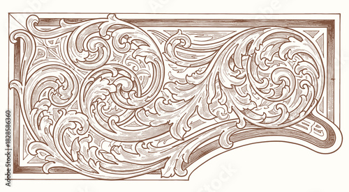 Vintage baroque Victorian frame border with floral engraved scroll ornament