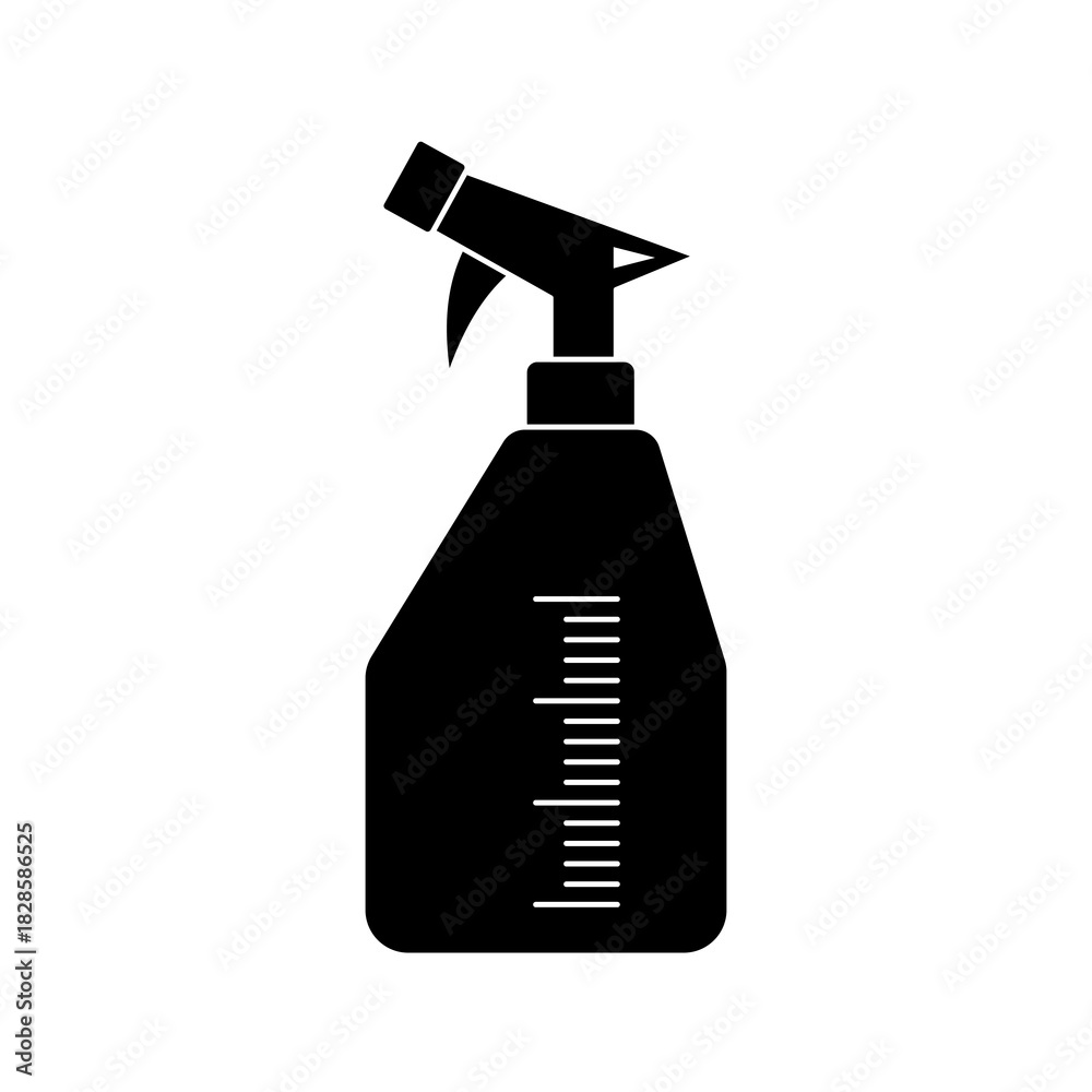 Obraz premium Silhouette spray bottle icon isolated on white background, perfect for cleaning products, sanitation, disinfectant labels, cosmetic packaging, and household tool designs.