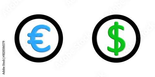 Clean currency icon showing dollar and euro symbols on white background, perfect for money exchange, financial services, pricing visuals, payment systems, and global economic designs.