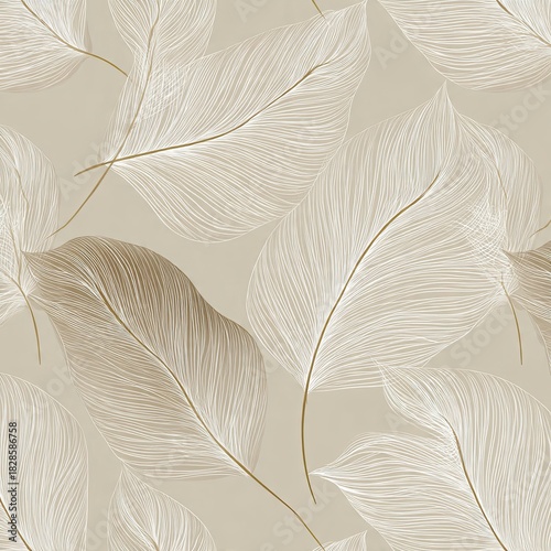 Elegant Beige Feather Pattern - Seamless Background with Delicate Lines