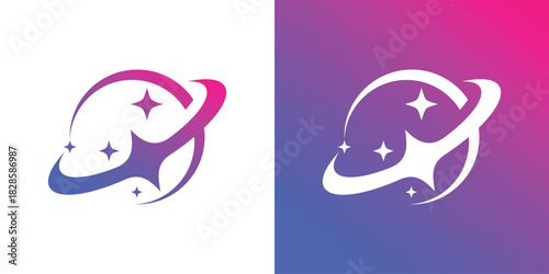 A dual-meaning logo combining a planet shape with a star element, symbolizing exploration, cosmic harmony, and limitless discovery in a clean modern style