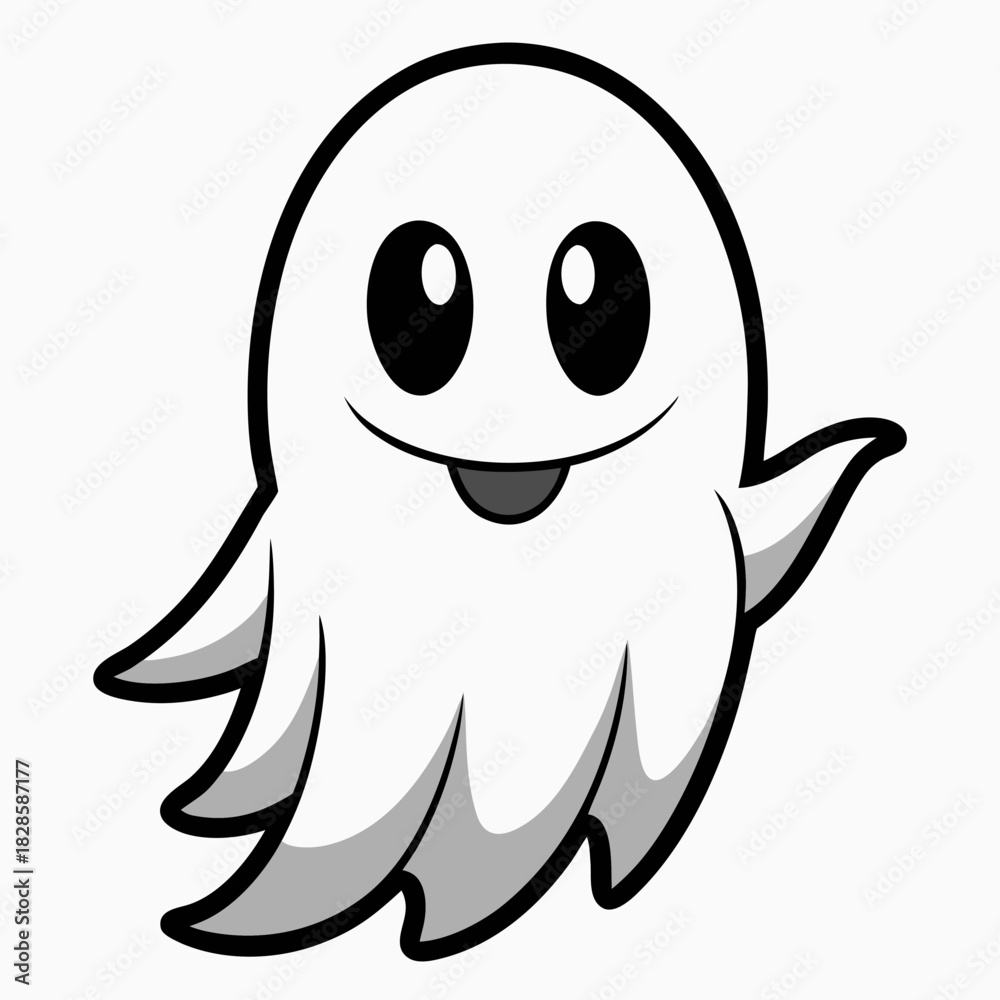 Fototapeta premium Cute cartoon ghost waving hello with a happy expression