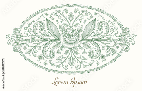 Elegant baroque wedding invitation monogram frame. Antique decorative victorian wedding frame illustration.