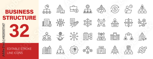 Business structure icon set. Editable line icons. Vector illustration.