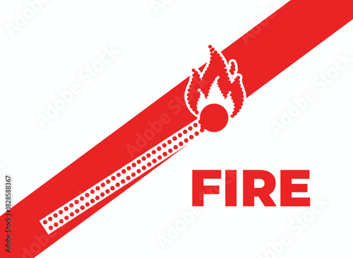 A flaming match banner in a fire‑dotted style, rendered as a red and white vector illustration
