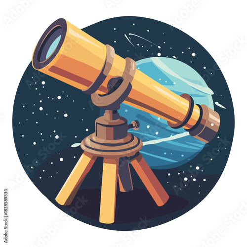 cartoon icon of a large telescope