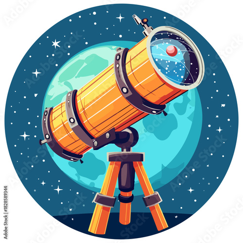 cartoon icon of a large telescope